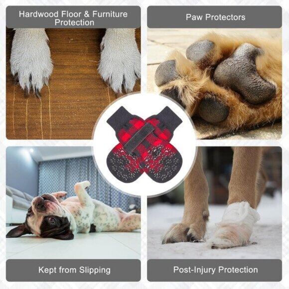 Anti-Slip Dog Socks for Large Dogs - Winter Boots for Cold Weather - Red & Black - Picture 5 of 6